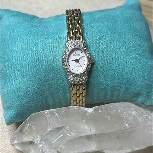 Elgin Women's Gold Watch with Crystal Accents